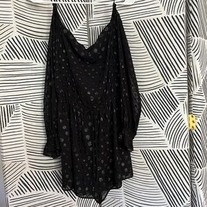 Express black mesh polka dot off the shoulder long sleeve romper